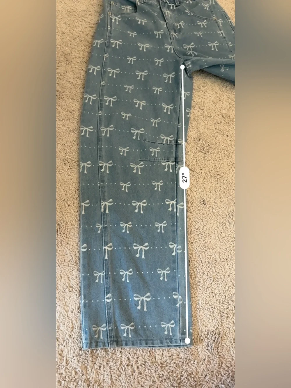 NWT entro Light Blue Denim Jeans with White Bow Print